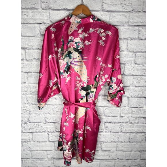 KIM + ONO Women's Hot PInk Silky Kimono Belted Robe One Size - Picture 5 of 5